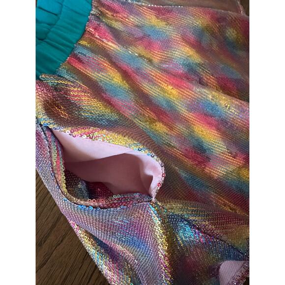 EUC Queen of Sparkles Teal Rainbow Sequin Bubble Top + Skort SET Sz Medium - Picture 5 of 12